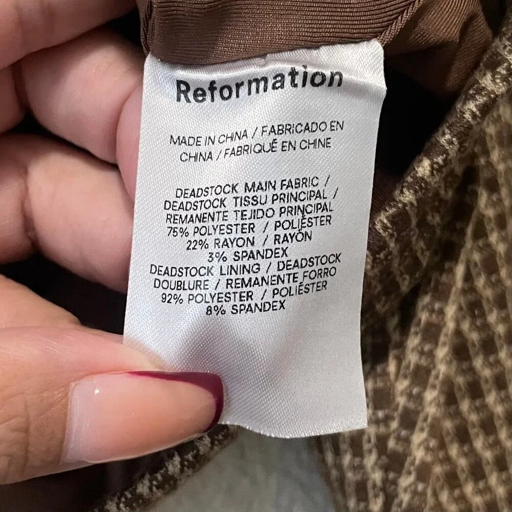 Reformation Top Womens‎ XL Brown Ladue Knit Check Cropped Preppy Quiet Luxury